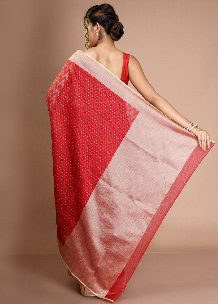 Red Net Saree With Blouse Piece