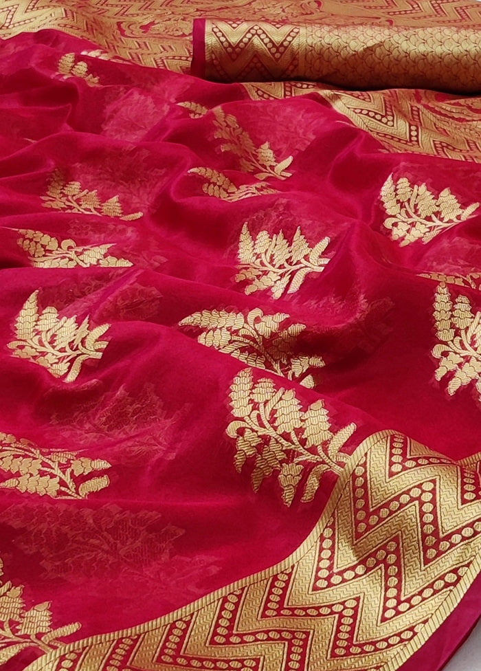 Red Organza Silk Saree With Blouse