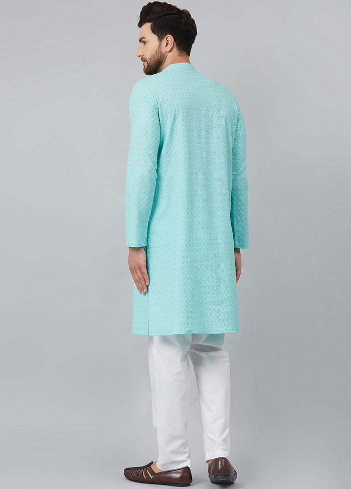2 Pc Turquoise Pure Cotton Kurta Pajama Set VDVSD200159