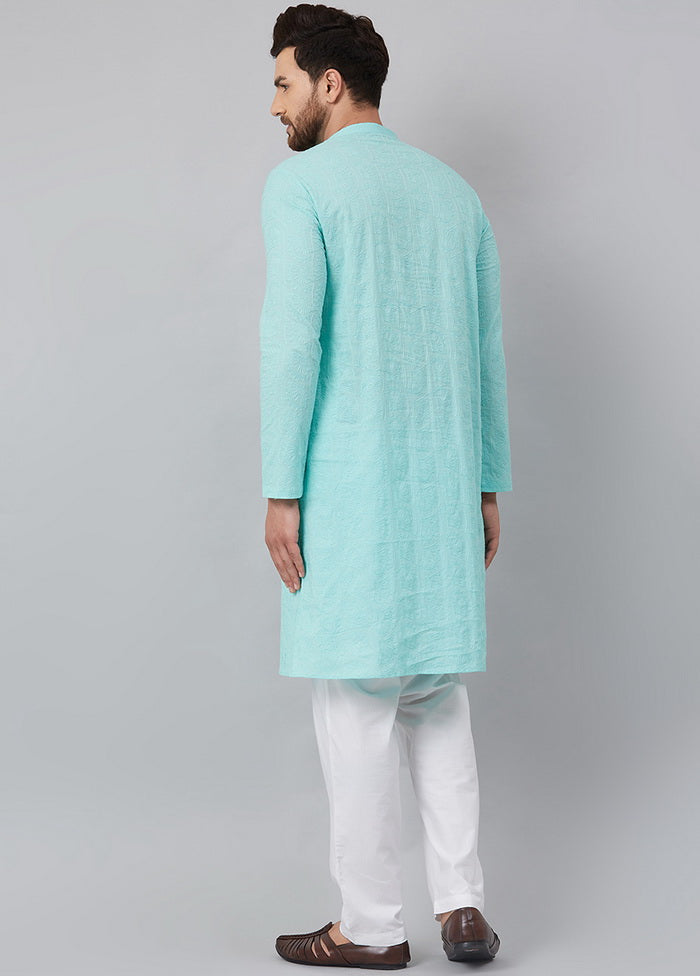 2 Pc Turquoise Pure Cotton Kurta Pajama Set VDVSD200161