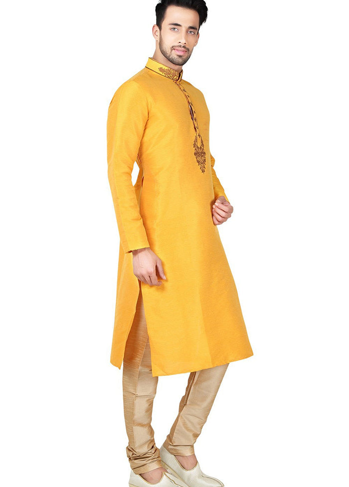 Yellow Silk Kurta And Pajama Set VDSF1802409