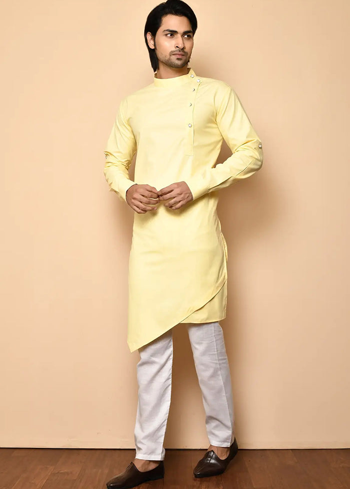 Yellow Cotton Blend Kurta And Pajama Set VDSF1802483