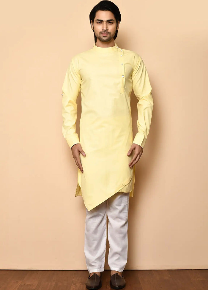 Yellow Cotton Blend Kurta And Pajama Set VDSF1802483