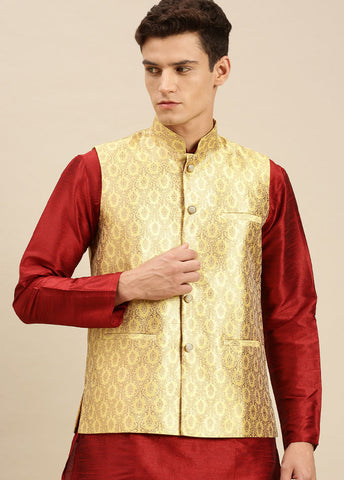 Yellow Silk Printed Ethnic Jacket VDSAN2812429