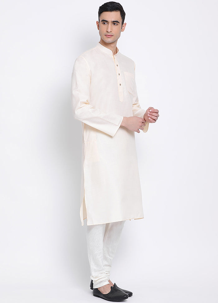 2 Pc Off White Solid Cotton Kurta Pajama Set VDSAN040523