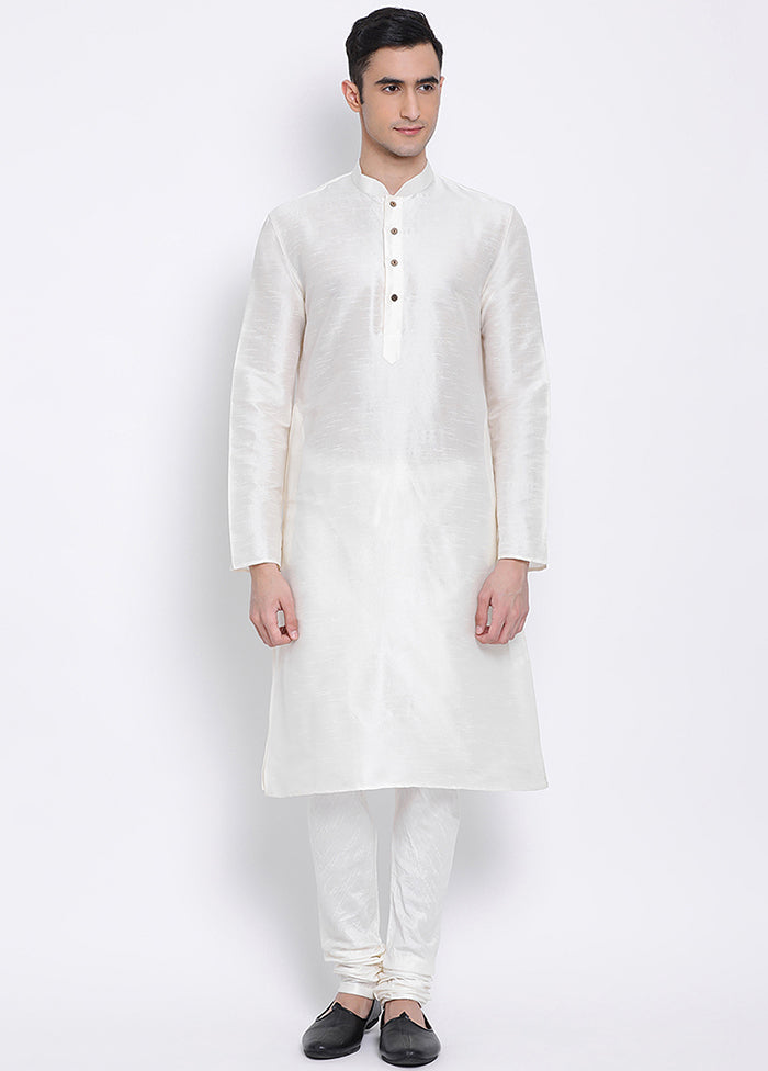 2 Pc White Solid Silk Kurta Pajama Set VDSAN040534