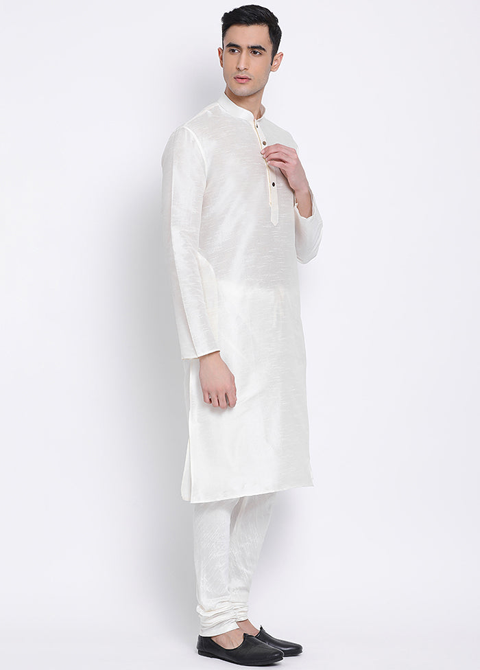 2 Pc White Solid Silk Kurta Pajama Set VDSAN040534