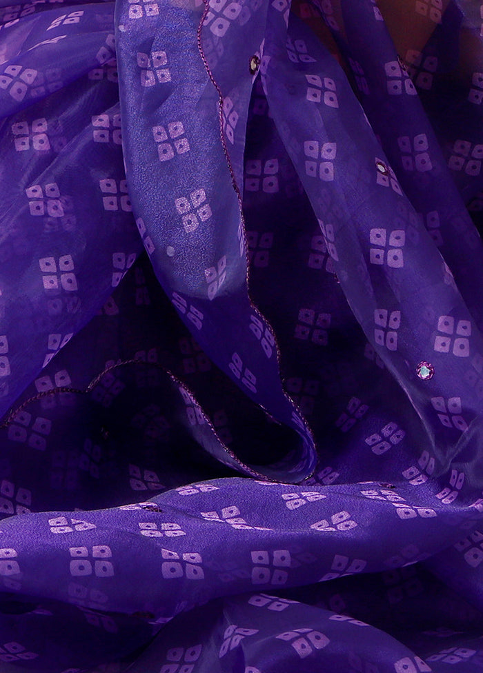 Purple Organza Silk Bandhani Print Saree With Blouse
