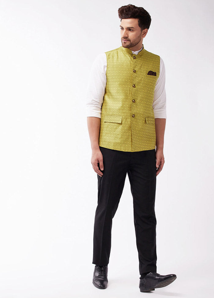 Yellow Dupion Silk Printed Nehru Jacket VDVAS30062563