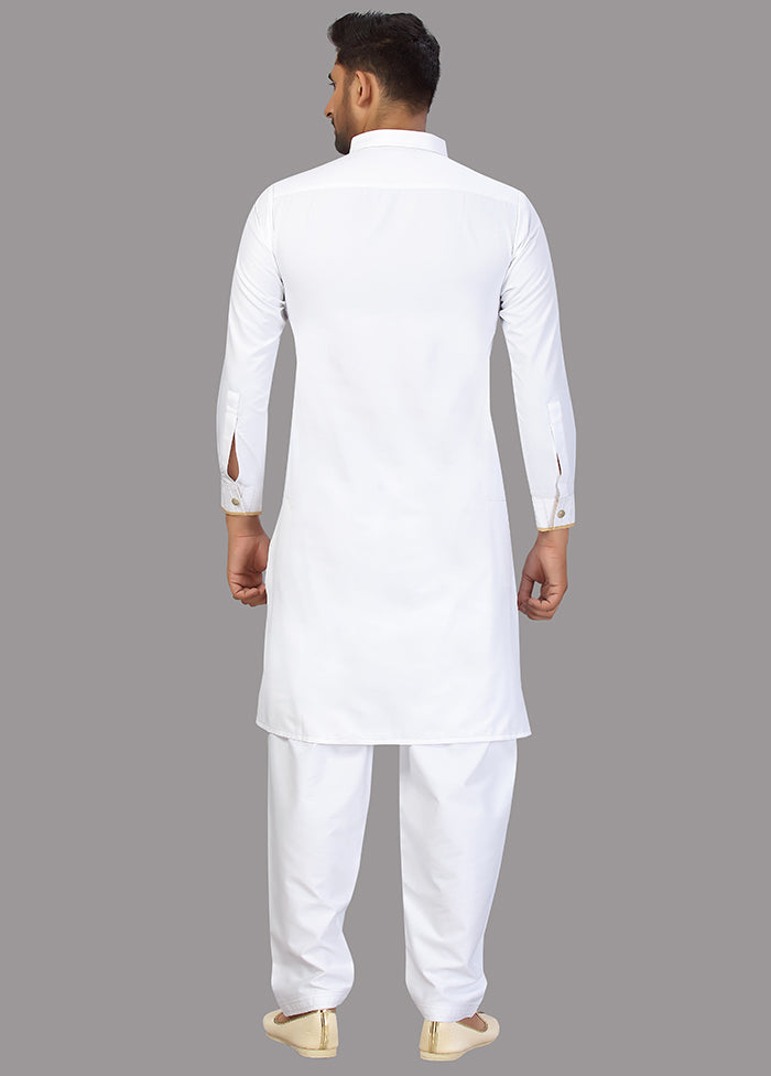 2 Pc White Cotton And Polyster Kurta Salwar Set VDSF100467