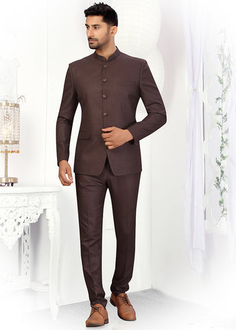 2 Pc Brown Silk Coat Trouser Set VDSF100267