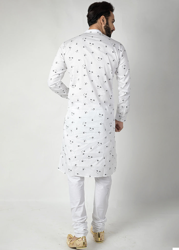White Cotton Printed Kurta And Pajama Set VDTOI229236