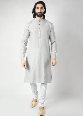 Grey Cotton Woven Kurta And Pajama Set VDTOI229227